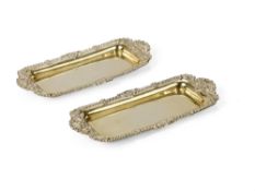PAUL STORR: A PAIR OF GEORGE III STERLING SILVER GILT SNUFFER TRAYS, LONDON, 1814