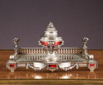A FINE LATE 19TH CENTURY FRENCH SILVER AND ENAMELLED NEO-CLASSICAL INKSTAND