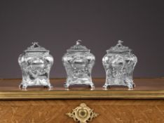 A SET OF THREE GEORGE III STERLING SILVER TEA CADDIES, LONDON, 1772, MARKS FOR EMICK ROMER