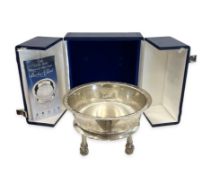 A GUERNSEY STERLING SILVER COMMEMORATIVE BOWL ON STAND
