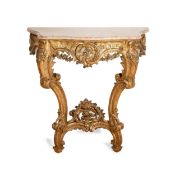 A 19TH CENTURY FRENCH ROCOCO STYLE GILTWOOD CONSOLE TABLE