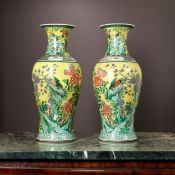 A PAIR OF CHINESE PORCELAIN YELLOW BALUSTER VASES