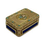 A FINE AND RARE EARLY 19TH CENTURY SWISS GOLD AND ENAMELLED MUSICAL VINAIGRETTE