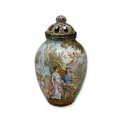 A 19TH CENTURY VIENNESE ENAMELLED AND SILVER GILT POT POURRI POT AND COVER