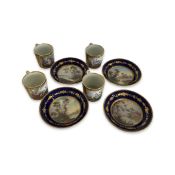 A SET OF FOUR FINE 19TH CENTURY SEVRES STYLE PORCELAIN CUPS AND SAUCERS