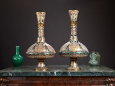 A LARGE PAIR OF MAMLUK STYLE ENAMELLED GLASS VASES, MANNER OF LOBMEYR