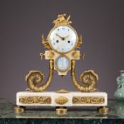 A FINE LATE 18TH CENTURY FRENCH GILT BRONZE AND MARBLE PORTICO CLOCK