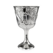 A MASSIVE EARLY 20TH CENTURY JAPANESE SOLID SILVER GOBLET, NOMURA, C. 1900