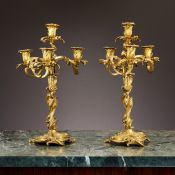 A FINE PAIR OF 19TH CENTURY FRENCH GILT BRONZE CANDELABRA AFTER MEISSONIER