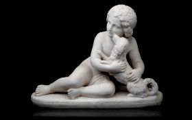 JEAN LOUIS GREGOIRE (FRENCH, 1840-1890): A MARBLE FIGURE OF CUPID AND A DOG