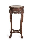 A 19TH CENTURY CHINESE CARVED HARDWOOD AND MARBLE TOPPED STAND