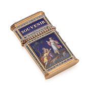 A FINE 18TH CENTURY SWISS GOLD, ENAMEL AND SEED PEARL BOX, C. 1790