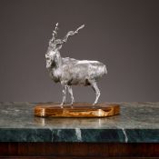 GARRARD & CO.: A STERLING SILVER MODEL OF A MARKHOR GOAT, LONDON, 1978
