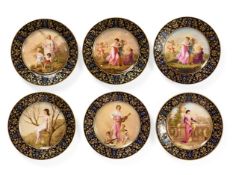 A SET OF SIX LATE 19TH CENTURY VIENNA STYLE PORCELAIN CABINET PLATES