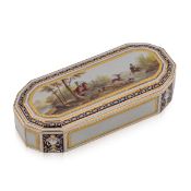 AN 18TH CENTURY 18CT GOLD AND ENAMEL SNUFF BOX, FRERES JORDAN, HANAU C. 1790
