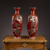 A LARGE PAIR OF JAPANESE CLOISONNE VASES