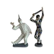 TWO BING & GRONDAHL PORCELAIN FIGURES OF PIERROT AND HARLEQUIN