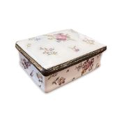 A VERY RARE 18TH CENTURY BATTERSEA ENAMEL TABLE SNUFF BOX