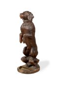A 19TH CENTURY SWISS BLACK FOREST CARVED UMBRELLA STAND MODELLED AS A BEGGING DOG