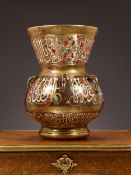 A LARGE ENAMELLED GLASS MOSQUE LAMP IN THE STYLE OF BROCARD, 20TH CENTURY