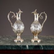 A FINE PAIR OF 19TH CENTURY FRENCH SILVER CLARET JUGS, MARKS FOR HENRI LAPEYRE