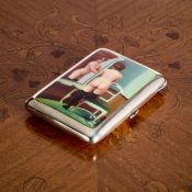 AN EROTIC ENAMEL AND SILVER CIGARETTE CASE, GERMAN, EARLY 20TH CENTURY
