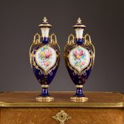 A PAIR OF ROYAL CROWN DERBY PORCELAIN VASES AND COVERS BY CUTHBERT GRESLEY, 1905