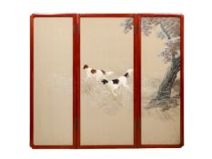 A FINE 19TH CENTURY JAPANESE SILK FOLDING SCREEN