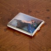 AN EARLY 20TH CENTURY GERMAN SILVER AND ENAMELLED EROTIC CIGARETTE CASE