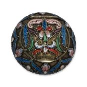 A RUSSIAN EARLY 20TH CENTURY SILVER GILT AND CLOISONNE ENAMEL BOX