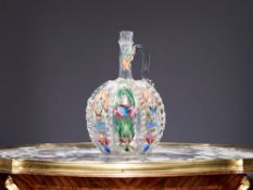 AN EARLY 20TH CENTURY DUTCH ENAMELLED GLASS DECANTER