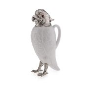 ASPREY & CO.: A STERLING SILVER AND PORCELAIN COCKATOO CLARET JUG C. 1912
