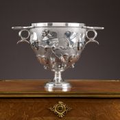 A LARGE 19TH CENTURY STERLING SILVER SKYPHOS CUP, W & J BARNARD, C. 1886