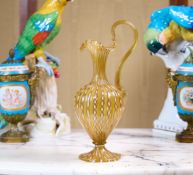 A LATE 19TH CENTURY VENETIAN ZANFIRICO RIBBON ROMAN REVIVAL GLASS JUG
