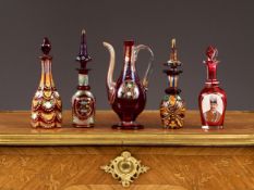 FIVE BOHEMIAN GLASS DECANTERS FOR THE ISLAMIC MARKET