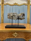AN INDIAN 13TH CENTURY STYLE SCHIST CARVED HORSE CORBEL