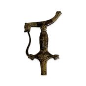 AN INDIAN INLAID BRONZE AND GILDED DAGGER HILT
