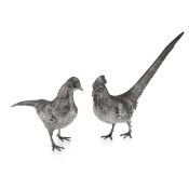 A PAIR OF EARLY 20TH CENTURY STERLING SILVER MODELS OF PHEASANTS, GERMAN, HANAU, C. 1900