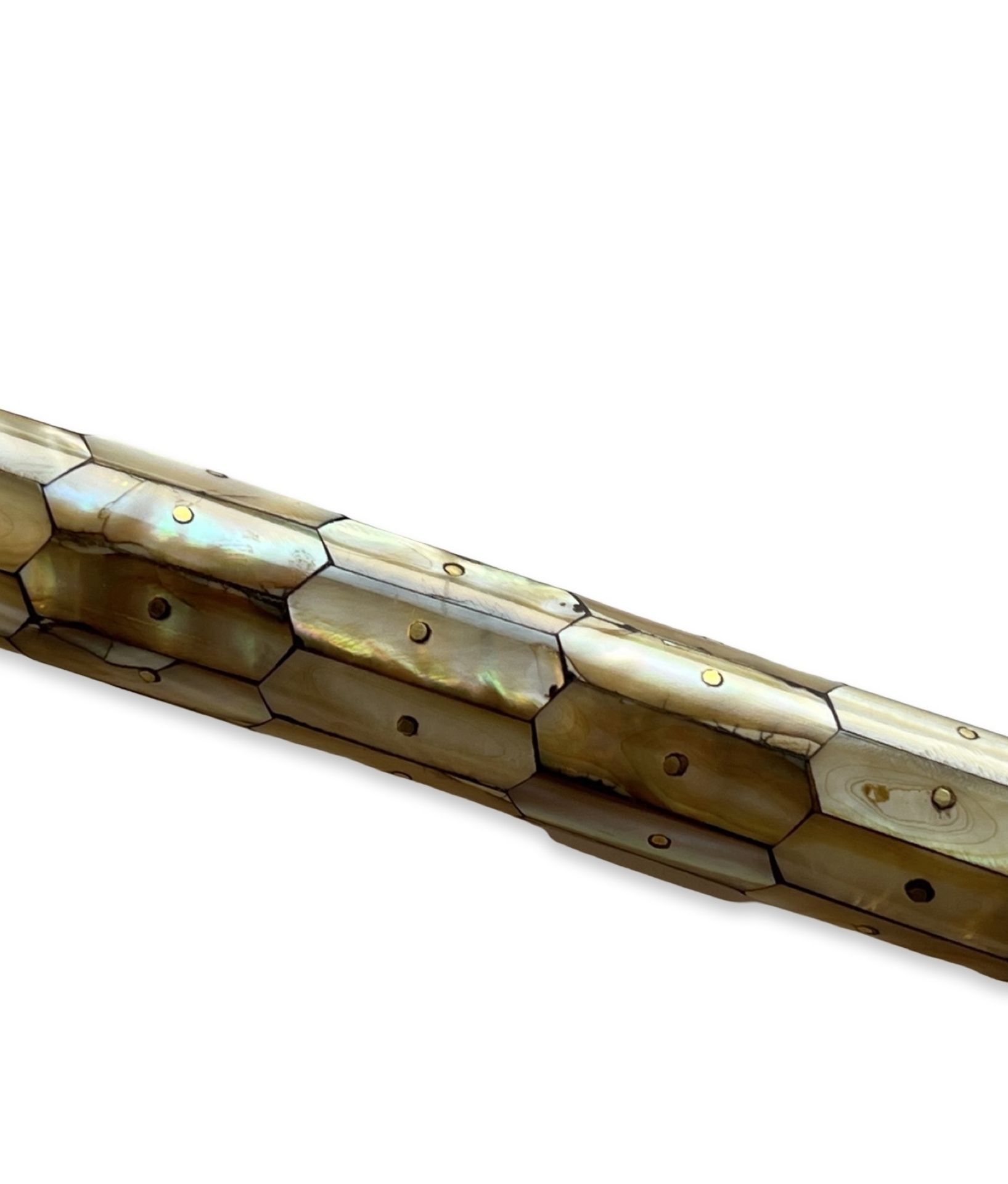 A PERSIAN DAMASCENED STEEL AND MOTHER OF PEARL WAR HAMMER - Image 2 of 6