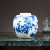 A CHINESE KANGXI STYLE BLUE AND WHITE PORCELAIN JAR