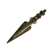 A CARVED HARD STONE CEREMONIAL DAGGER
