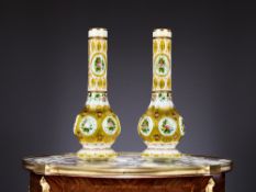 A PAIR OF BOHEMIAN FLASHED, ENAMELLED AND GILDED GLASS VASES FOR THE ISLAMIC MARKET