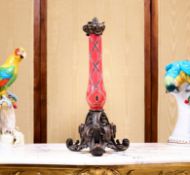 A LATE 19TH CENTURY BOHEMIAN OVERLAY GLASS AND BRONZE LAMP BASE