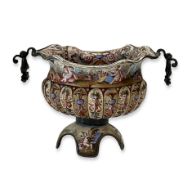 A 19TH CENTURY VIENNESE ENAMEL PEDESTAL BOWL