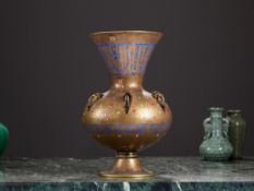A LATE 19TH / 20TH CENTURY ENAMELLED GLASS AND GILDED MOSQUE LAMP, STYLE OF BROCARD, PARIS