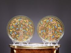 A LARGE PAIR OF MOSER STYLE ENAMELLED GLASS DISHES