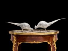 A FINE PAIR OF AMERICAN STERLING SILVER PHEASANTS, MARSHALL FIELD & CO.
