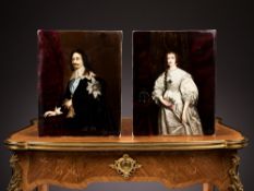 A RARE PAIR OF 19TH CENTURY KPM PORCELAIN PLAQUES OF KING CHARLES I AND HIS QUEEN