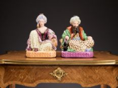 JACOB PETIT: A PAIR OF PARIS PORCELAIN SCENT BOTTLES MODELLED AS A SULTAN AND SULTANA