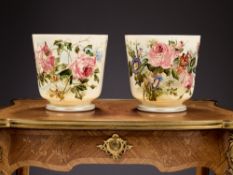 A PAIR OF EARLY 20TH CENTURY OPALINE GLASS JARDINIERES ATTRIBUTED TO BACCARAT